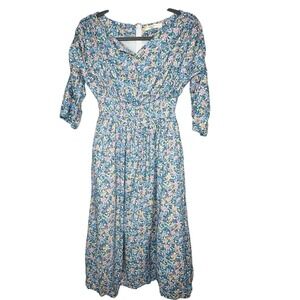 Wayward Fancies Womens Smocked Waist Dress Sz M Ditsy Floral Praire CottageCore